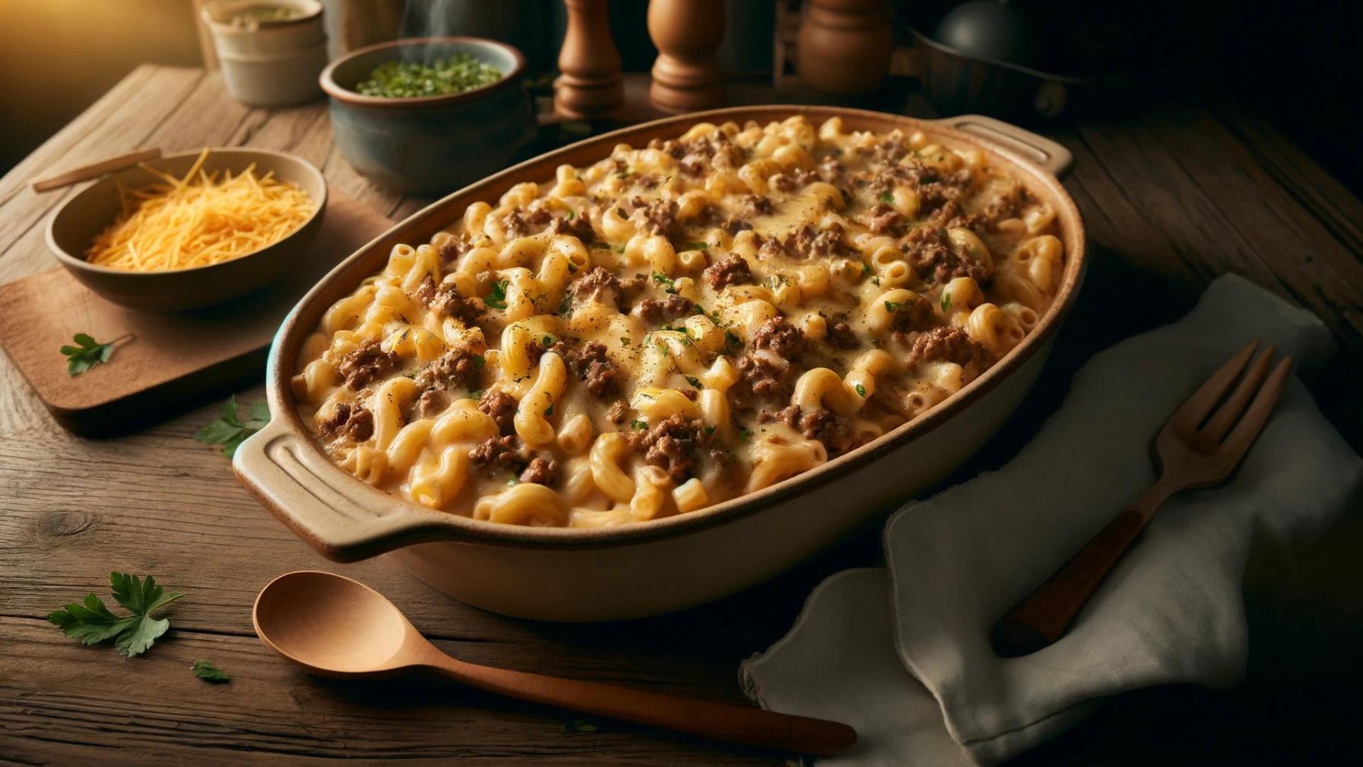 Homemade Hamburger Helper in a bowl ready to serve for dinner